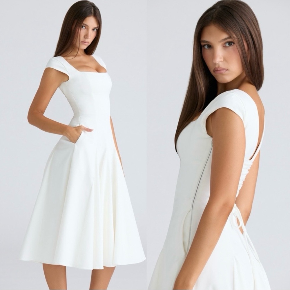 NWT House of CB Raisa - White Square Neck Twill Midi Dress
